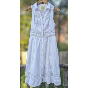 Sz 2 Maeve Anthropologie White Cotton Eyelet Lace Dress Sleeveless Midi Coatsl